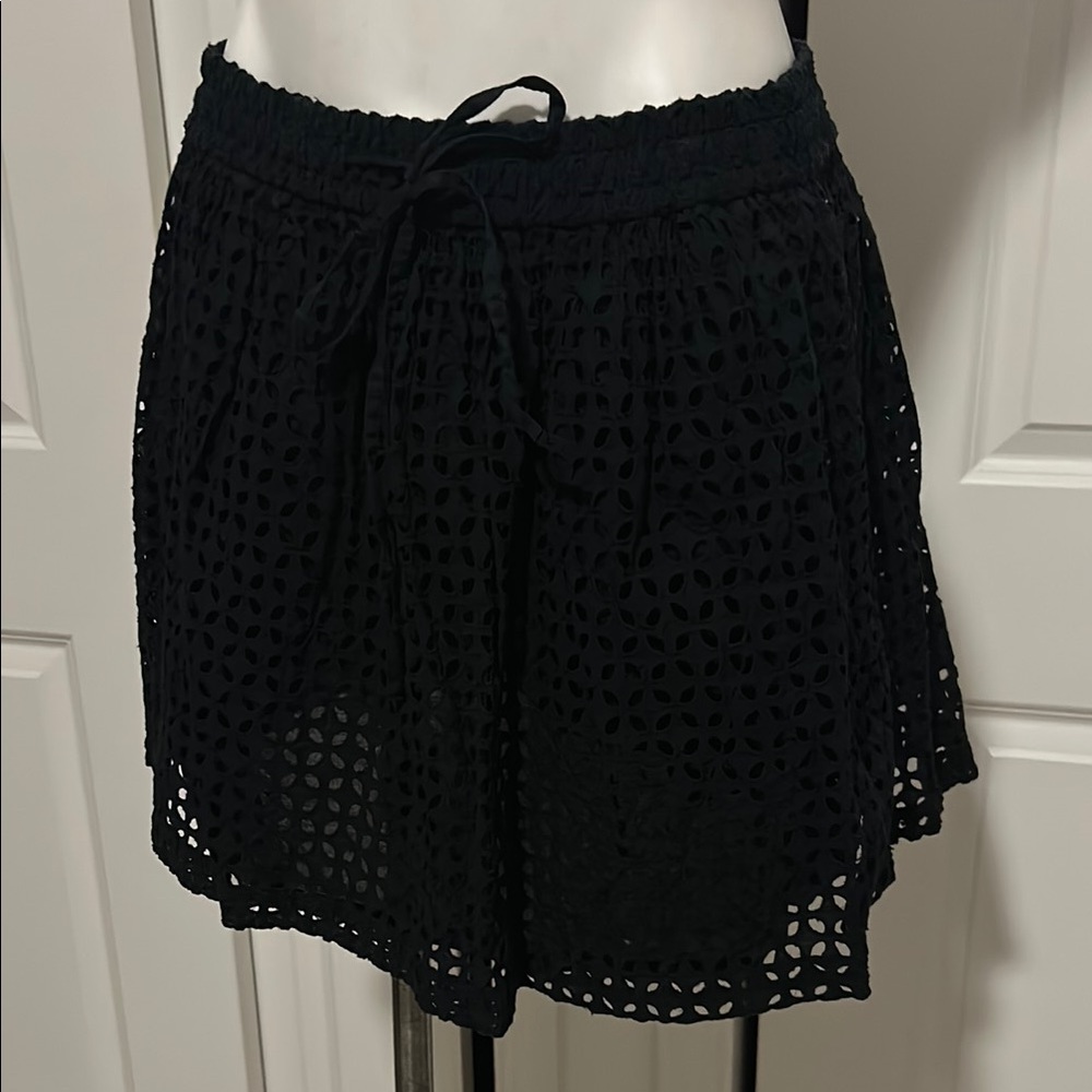 Madewell Black Skorts with Lace Overlay and Scalloped Hem